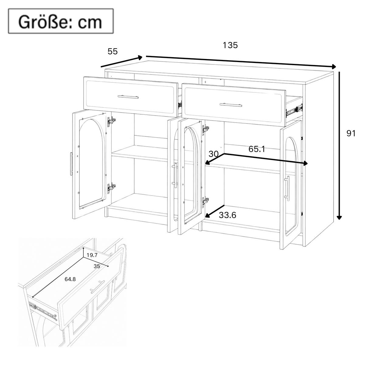 KÜCHENINSEL DE-41097 135/55/91 cm mit LED-Beleuchtung Schwarz - Schwarz, Holzwerkstoff (135/91/55cm) - ComfortXL