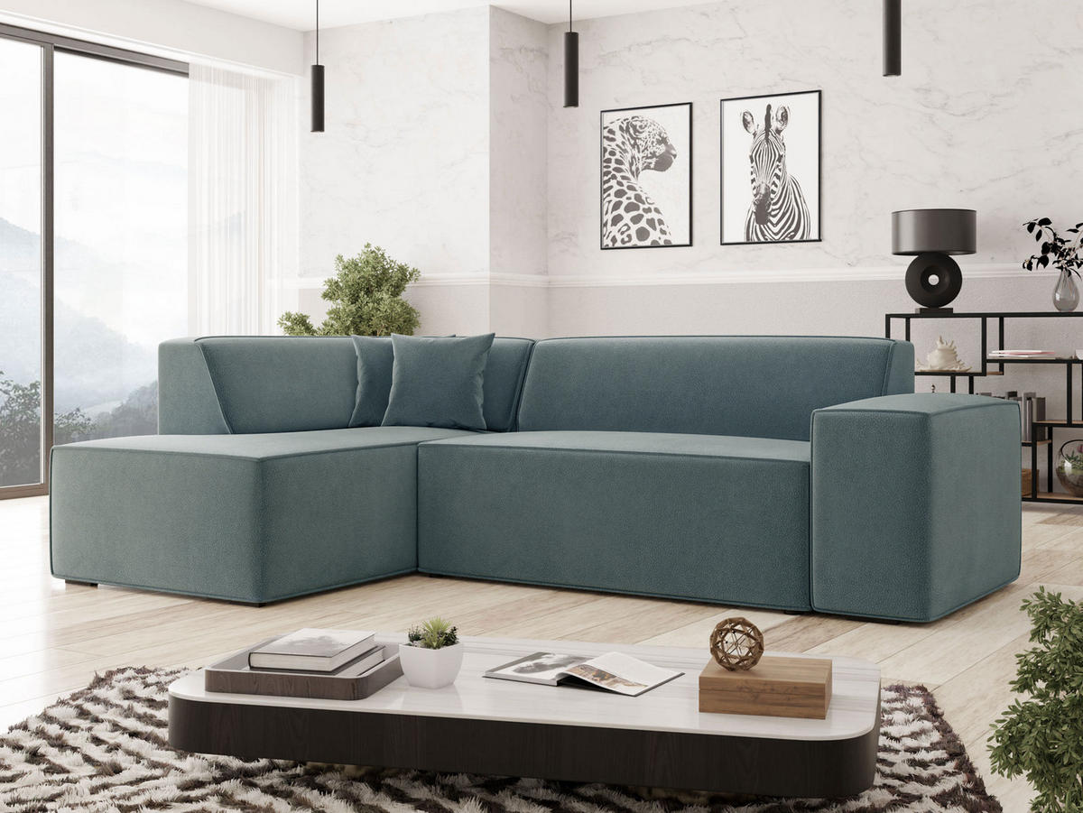 ECKSOFA Lordin Premium, Seite: Links - Blau, Holz/Textil (267/205cm) - MIRJAN24