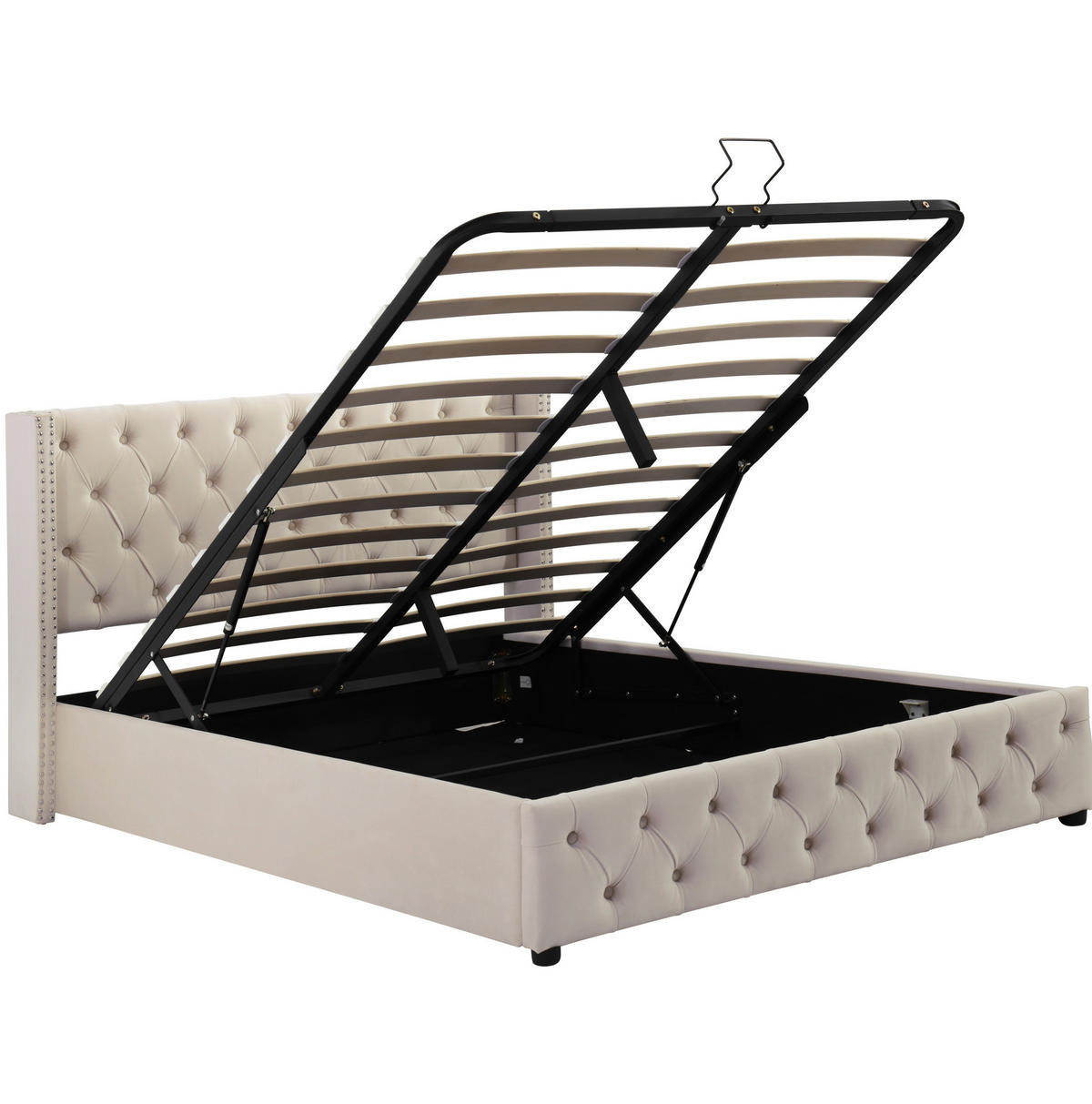 POLSTERBETT 140/200 cm mit hydraulischem Bettkasten, Chesterfield-Design, Beige - Beige, Textil (140/200cm) - Redom