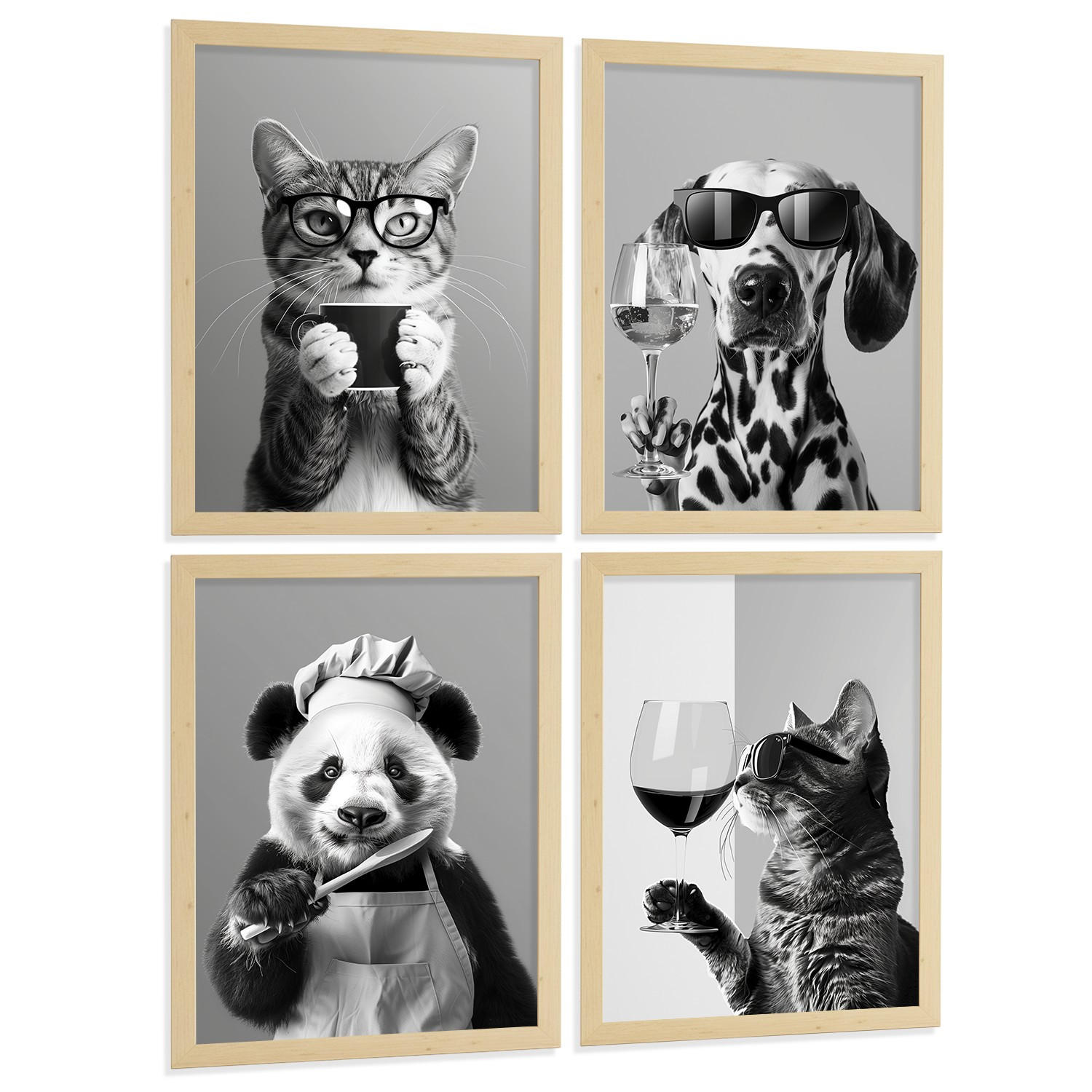 Nacnic PLAKAT Sada 4 Byn Animals A4 Lehký dřevěný rám
