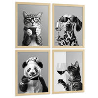PLAKAT Sada 4 Byn Animals A3 bez rámu - čirá, papír (29.7/1/42cm) - Nacnic