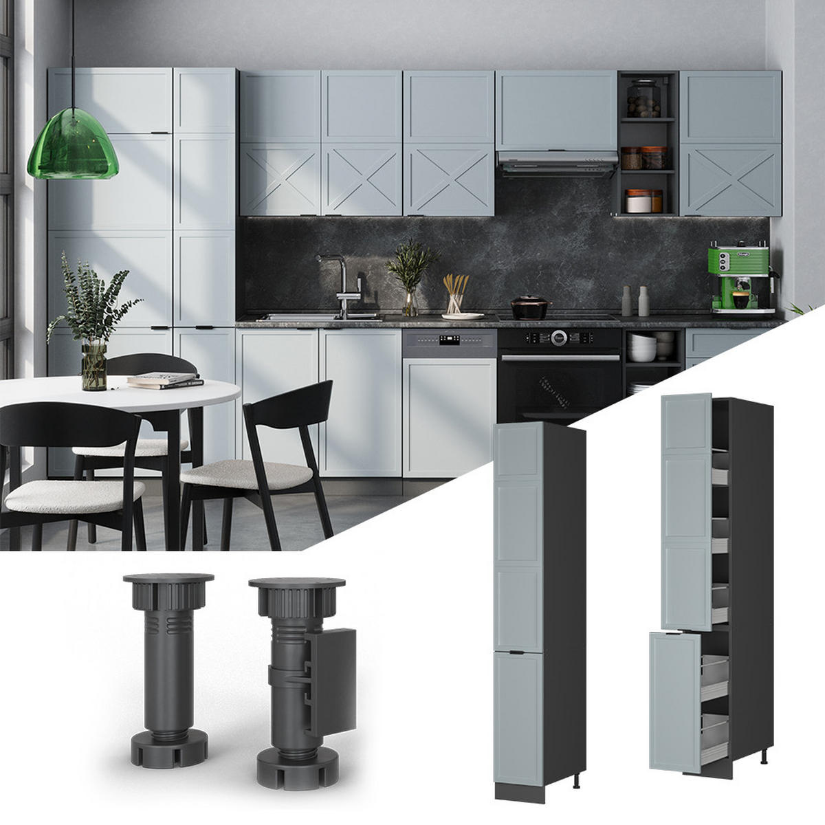 APOTHEKERSCHRANK Fame-Line Hellblau-grau 30 cm - Anthrazit/Blaugrau, Holzwerkstoff (30/206.8/58cm) - Vicco