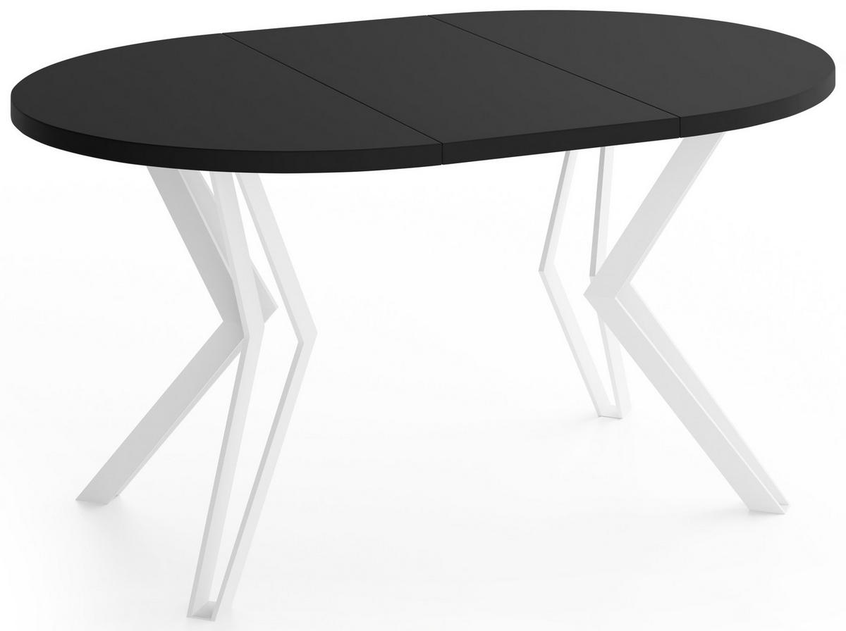 ESSTISCH Austin runder ausziehbarer, Schwarz 120-200/100/76 cm - Schwarz/Weiß, Holzwerkstoff/Metall (120/200/76cm) - WFL GROUP