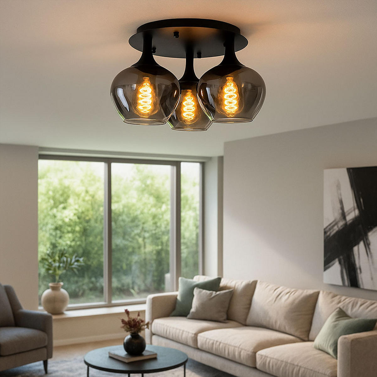 LED DECKENLEUCHTE Metall Rauchglas Schwarz - Schwarz, Glas (45/45/25.5cm) - Globo Lighting