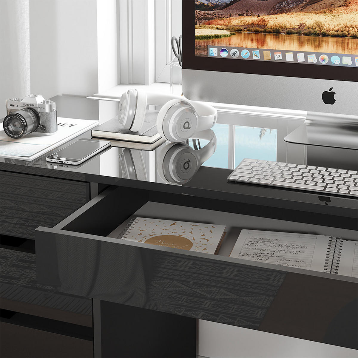 Schwarz Hochglanz, Holzwerkstoff (120/55/75cm) - Vicco