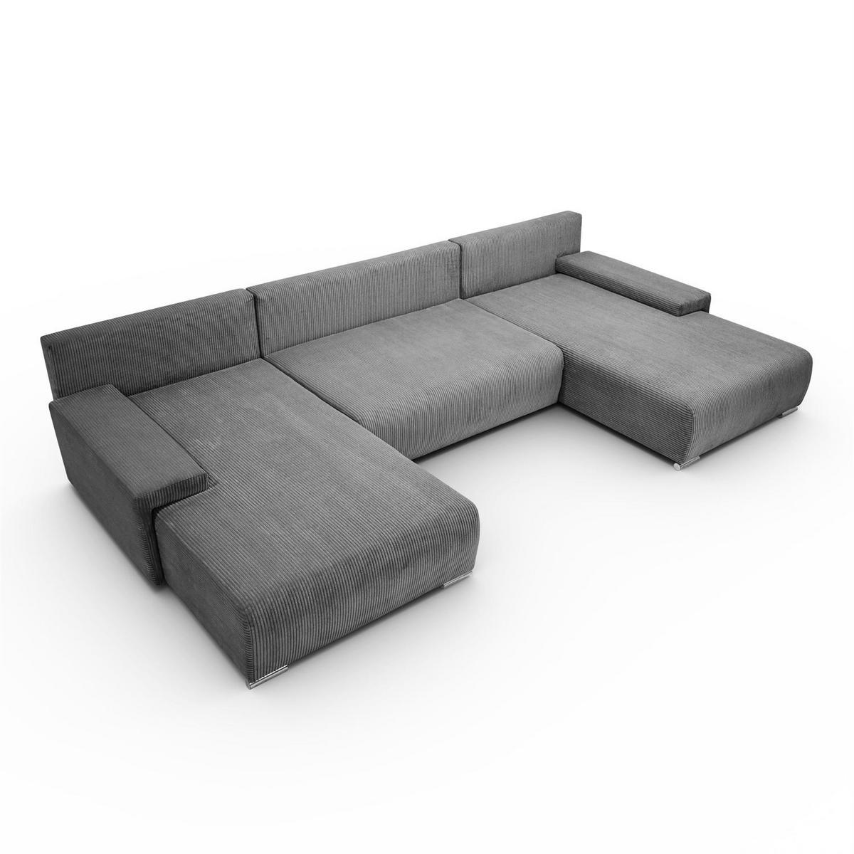 WOHNLANDSCHAFT LAVIO U mit Schlaffunktion und Bettkasten - Grau, Textil (348/93/188cm) - Lookway