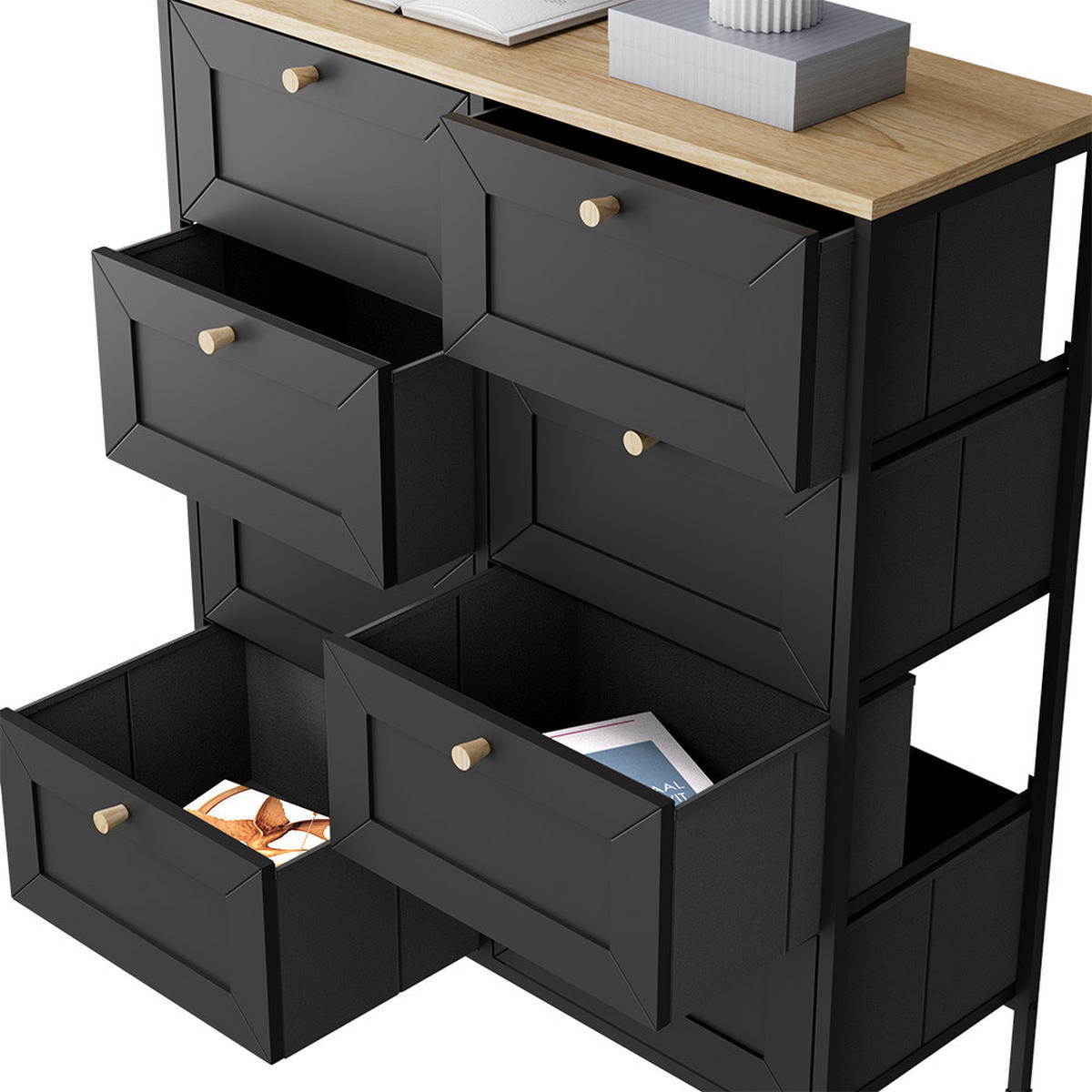 KOMMODE Belaro Schwarz 80 x 95 cm mit 8 Schubladen - Schwarz, Holzwerkstoff (80/95/30cm) - Vicco