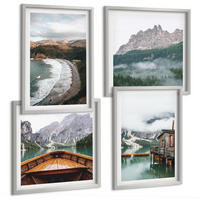 BILDER SET 4er Set - 50x50 cm & 40x60 cm Silberner Rahmen - Holzhausboot an Bergstränden - Silberfarben, Kunststoff (50/50cm) - TULUP