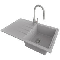 GRANITSPÜLE Mailand, 2-er set Grau 78/50 cm 1 Becken + Küchenarmatur 38/14 cm + Ablauf-Set ab 45er Unterschrank - Grau, Kunststoff (78/19/50cm) - Primagran