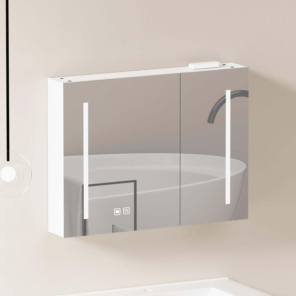SPIEGELSCHRANK Weiß wandhängend mit LED-Beleuchtung und Stauraum 80/14/60 cm - Weiß, Holzwerkstoff (80/60/14cm) - PANGIVO