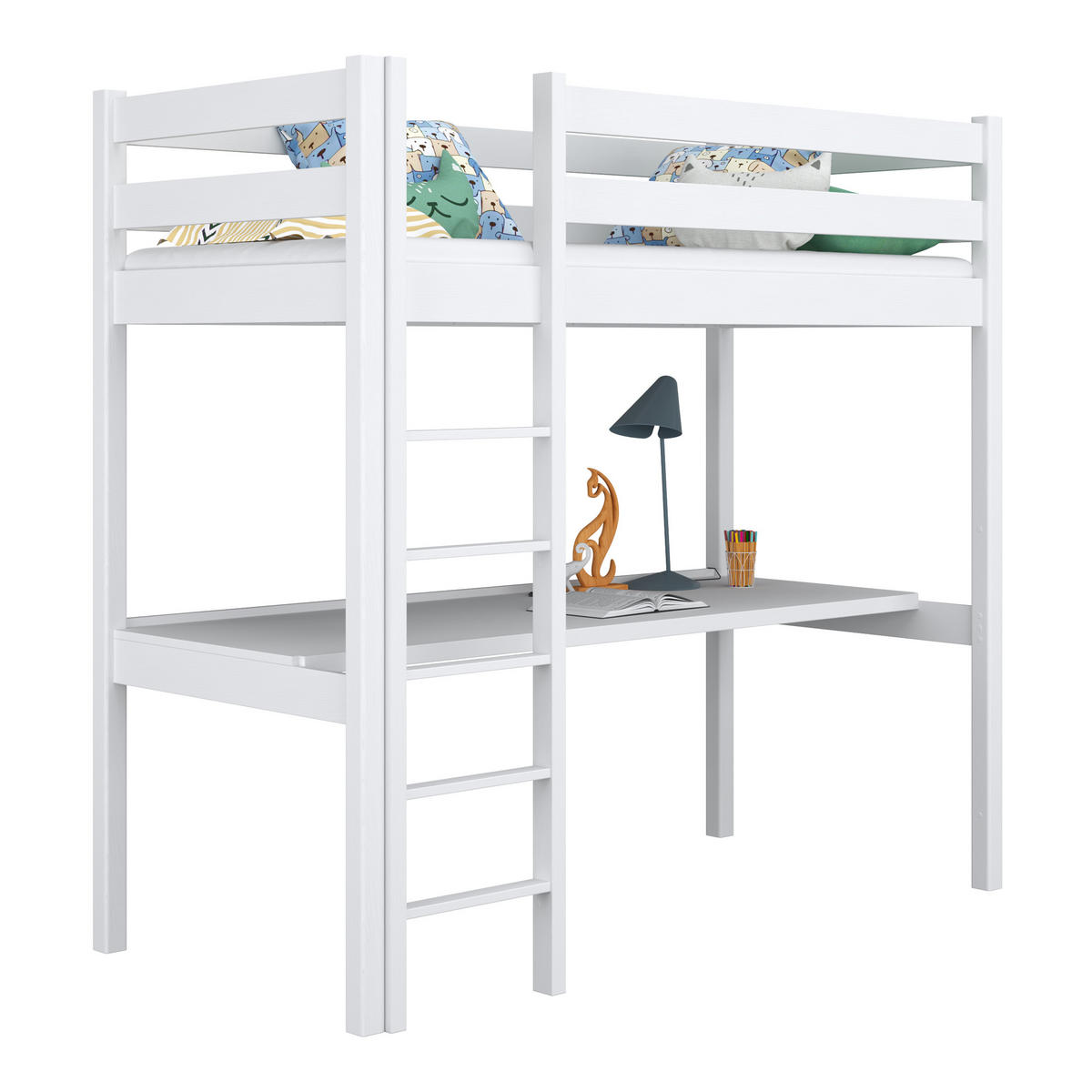 HOCHBETT N05 mit Schreibtisch Weiß 120/200 - Weiß, Naturmaterialien/Holz (120/200cm) - N-Wood