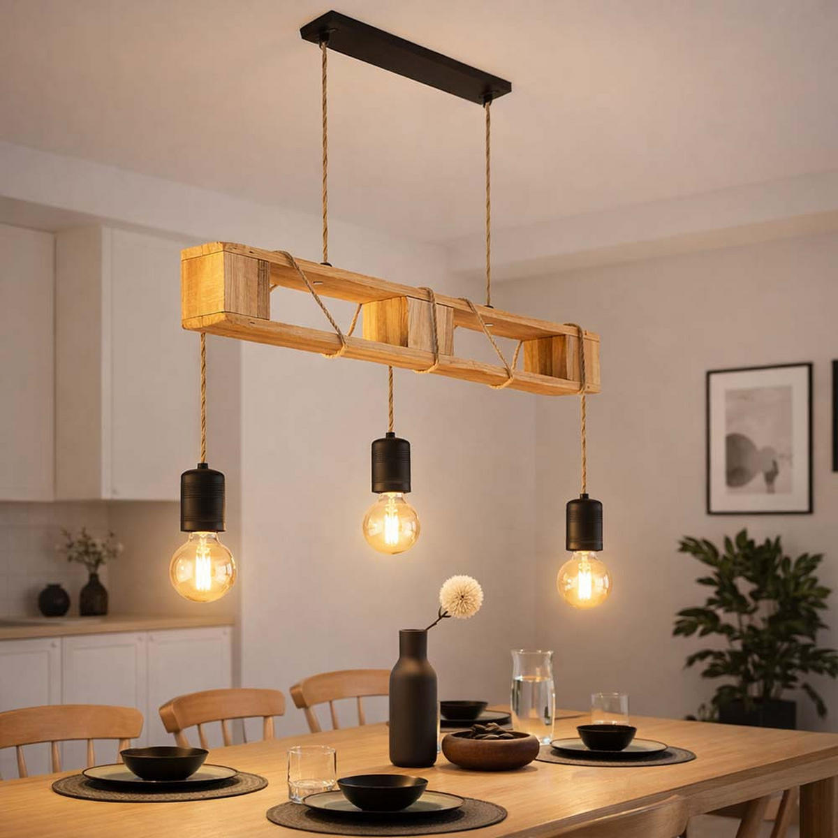 HÄNGELEUCHTE JOELLE, Metall, Schwarz, höhenverstellbar - Schwarz, Holz (83/10/120cm) - Globo Lighting