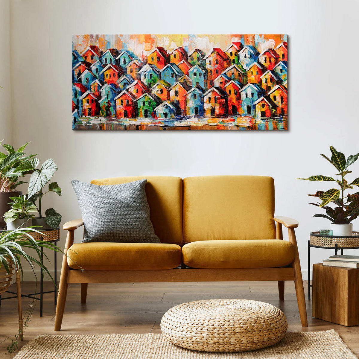 GEMÄLDE Farbenfrohe Stadt auf Keilrahmen 115x50 cm - Multicolor, Holz (115/50cm) - YS-art gallery