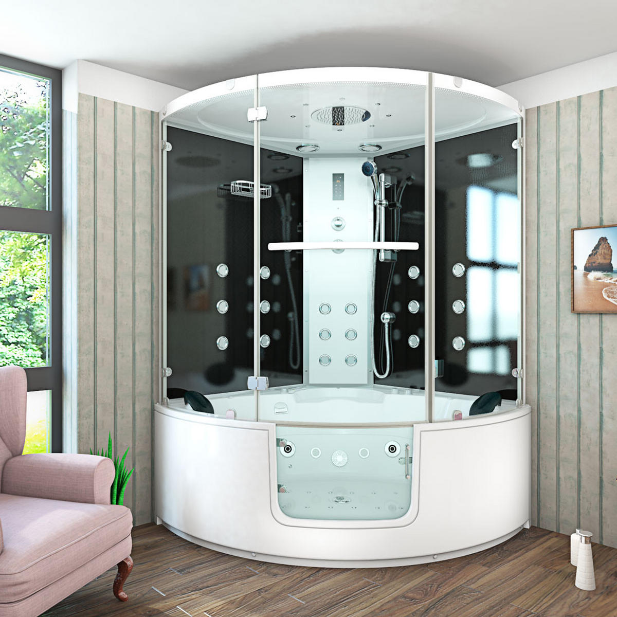 DAMPFDUSCHE Whirlpool K60-SW-EH-SC - Schwarz, Glas/Kunststoff (140/140/210cm) - AcquaVapore by Sandra Jentho