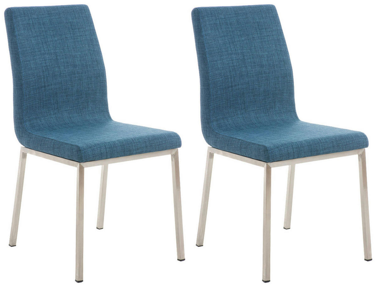 STUHL 2er Set Stoff blau - Blau/Edelstahlfarben, Textil/Metall (40/88/50cm) - CLP