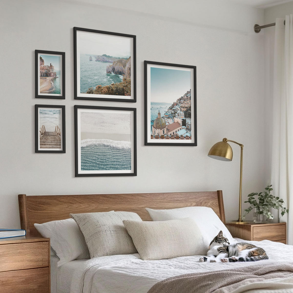 WANDBILDER 5er-Set - 50x50 cm & 20x30 cm & 40x60 cm Schwarzer Rahmen - Wasserfälle, Berge, Brücken, Bäume - Schwarz, Kunststoff (40/60cm) - ArtPrintCave