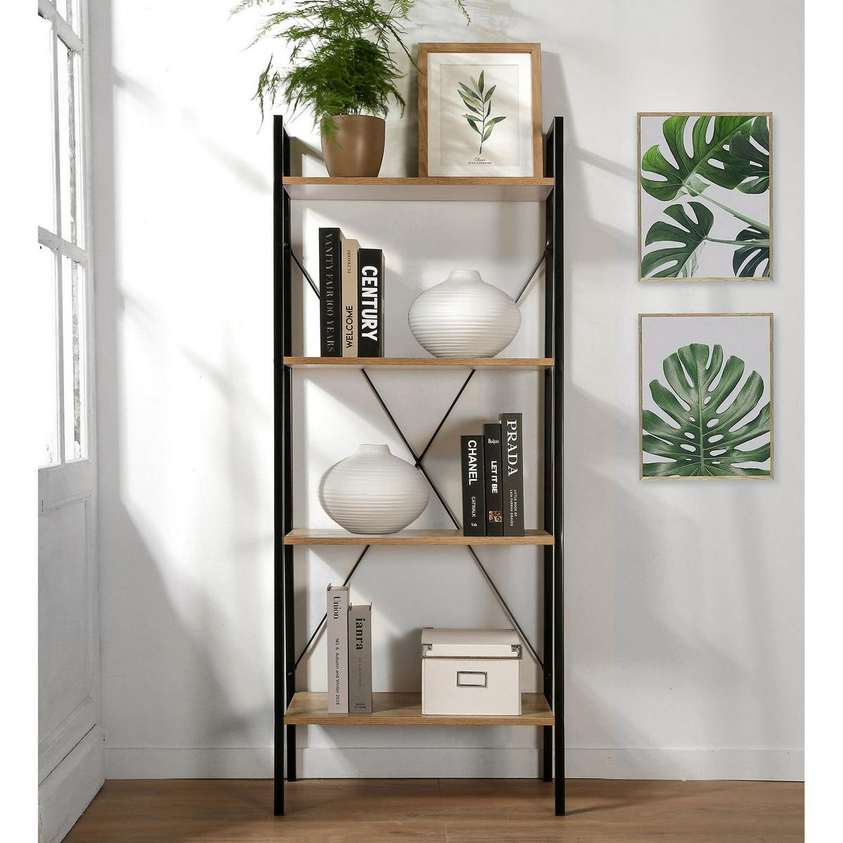 AUFBEWAHRUNGSREGAL mit 4 Ebenen im Industrial-Stil - L60 cm - Apfelbaumfarben, Metall (32.5/148/60cm) - Calicosy