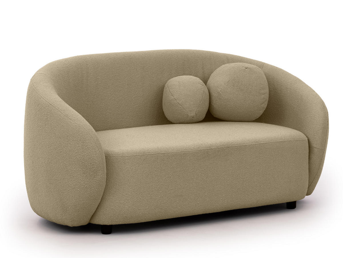 2-SITZER-SOFA Roundi Beige Bouclé - Beige/Schwarz, Holz/Kunststoff (150/76/80cm) - S-Style Möbel