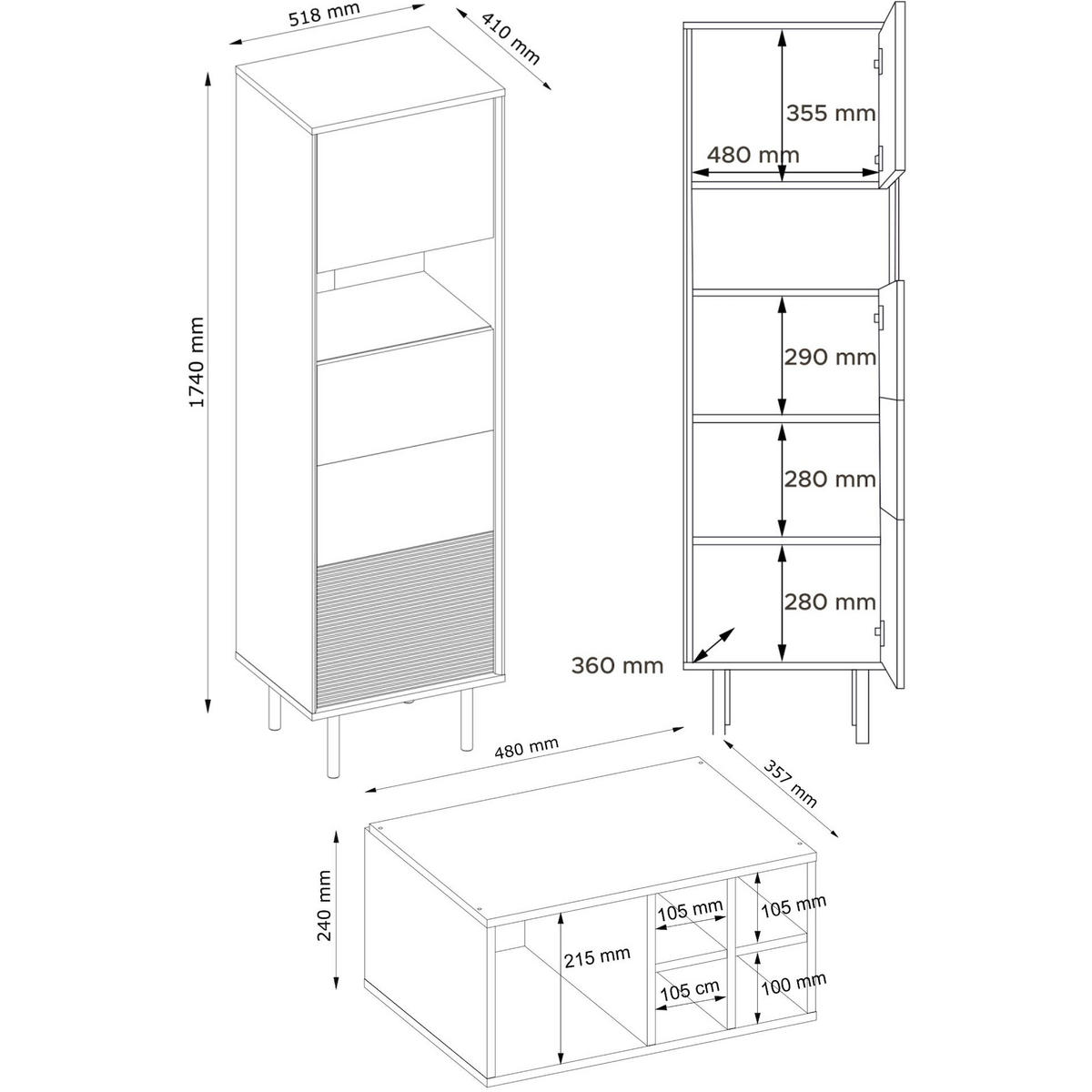 REGAL LOFTY Kreuzeinlage, schwarz / Eiche natur - Eichefarben/Schwarz, Holzwerkstoff (52/174/41cm) - KONSIMO®