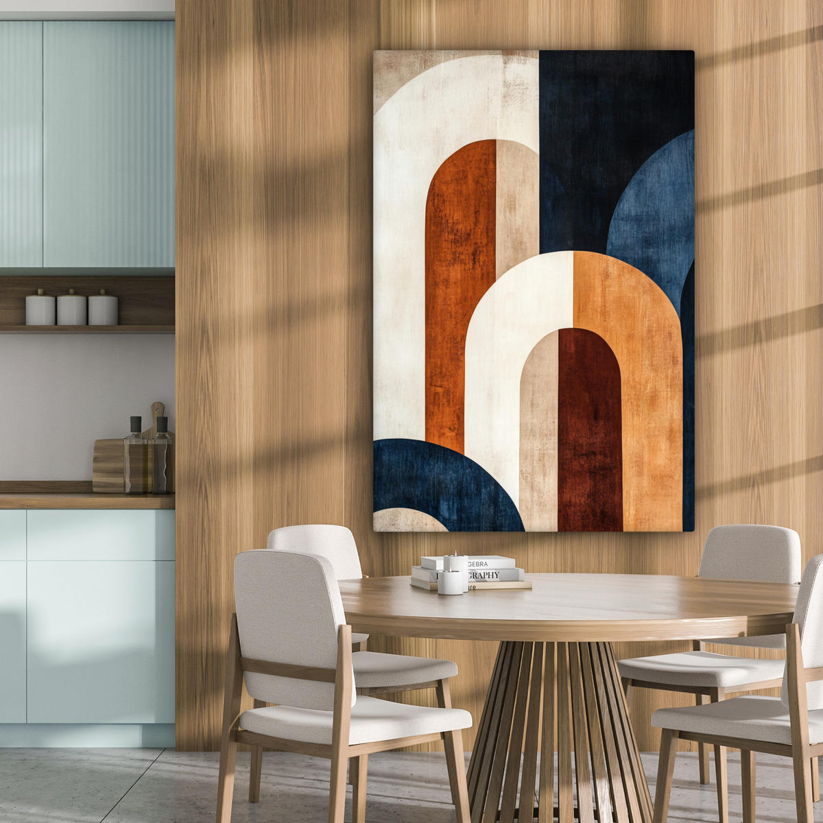 LEINWANDBILD Abstrakt - Formen - Dunkelblau 90x140 cm - Cognac, Textil (90/140cm) - MuchoWow