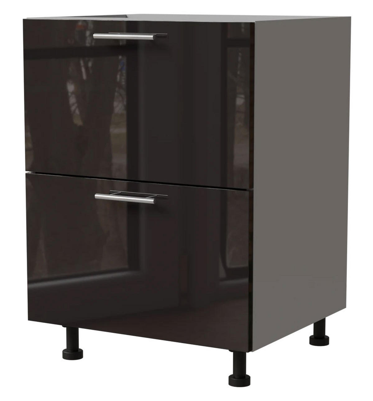 SCHUBLADENUNTERSCHRANK Essen D2A/60/1A Schwarz Hochglanz / Grau Matt 60 / 50 / 82cm - Schwarz Hochglanz/Schwarz, Holz/Holzwerkstoff (60/82/50cm) - Feldmann-Wohnen