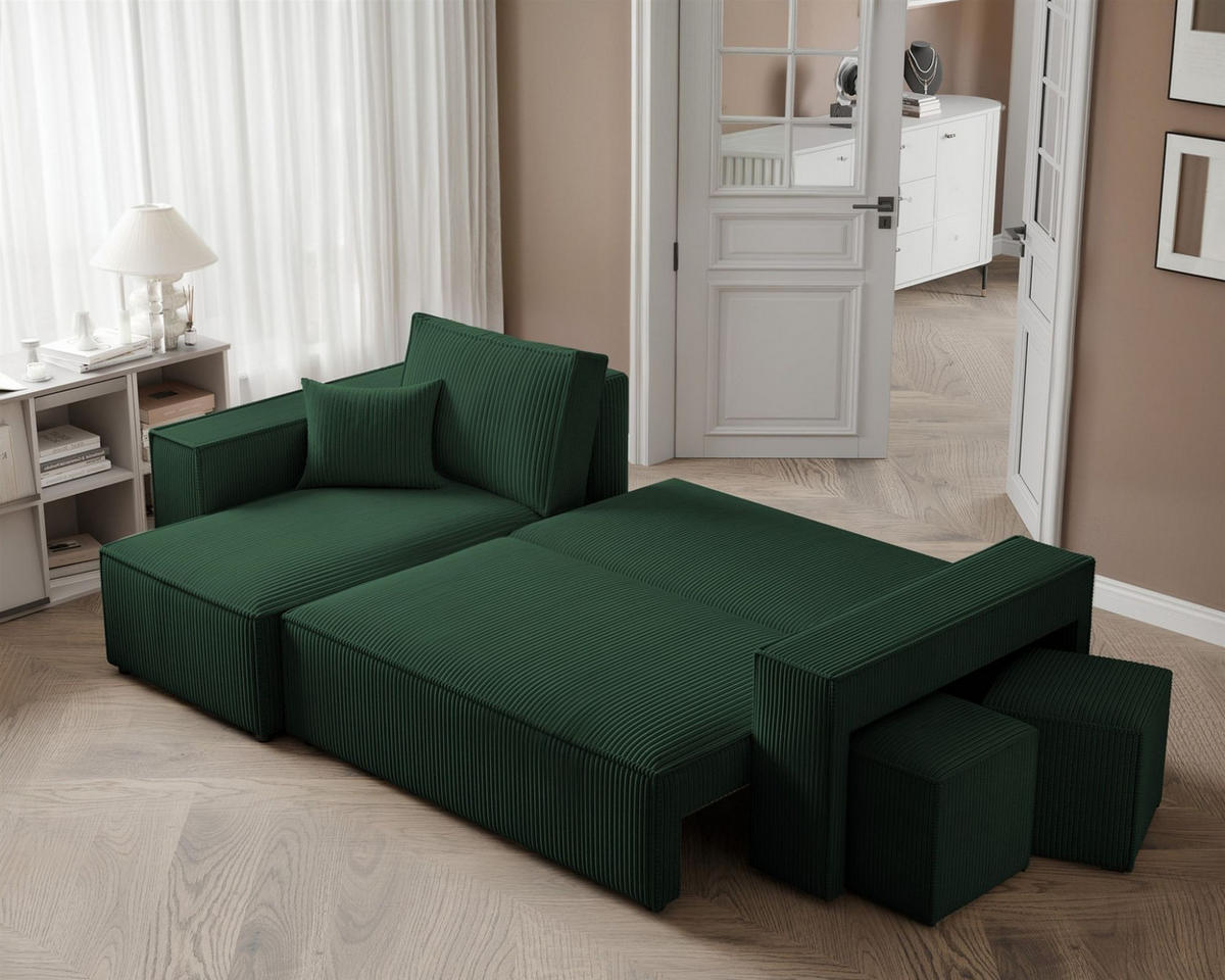 ECKSOFA Adara Inkl. Hocker - Grün, Holzwerkstoff/Textil (262/145cm) - Fun Möbel