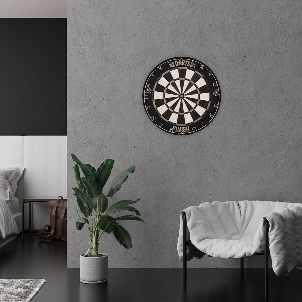 DARTSCHEIBE FINISH Modern - Schwarz - Schwarz, Textil/Metall (45.1/4cm) - Home Deluxe