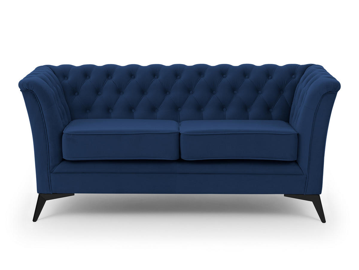 CHESTERFIELD-SOFA 2-sitzer Whitby Marineblau Samt mit schwarzen Füßen - Schwarz/Dunkelblau, Holz/Textil (175/78/82cm) - S-Style Möbel