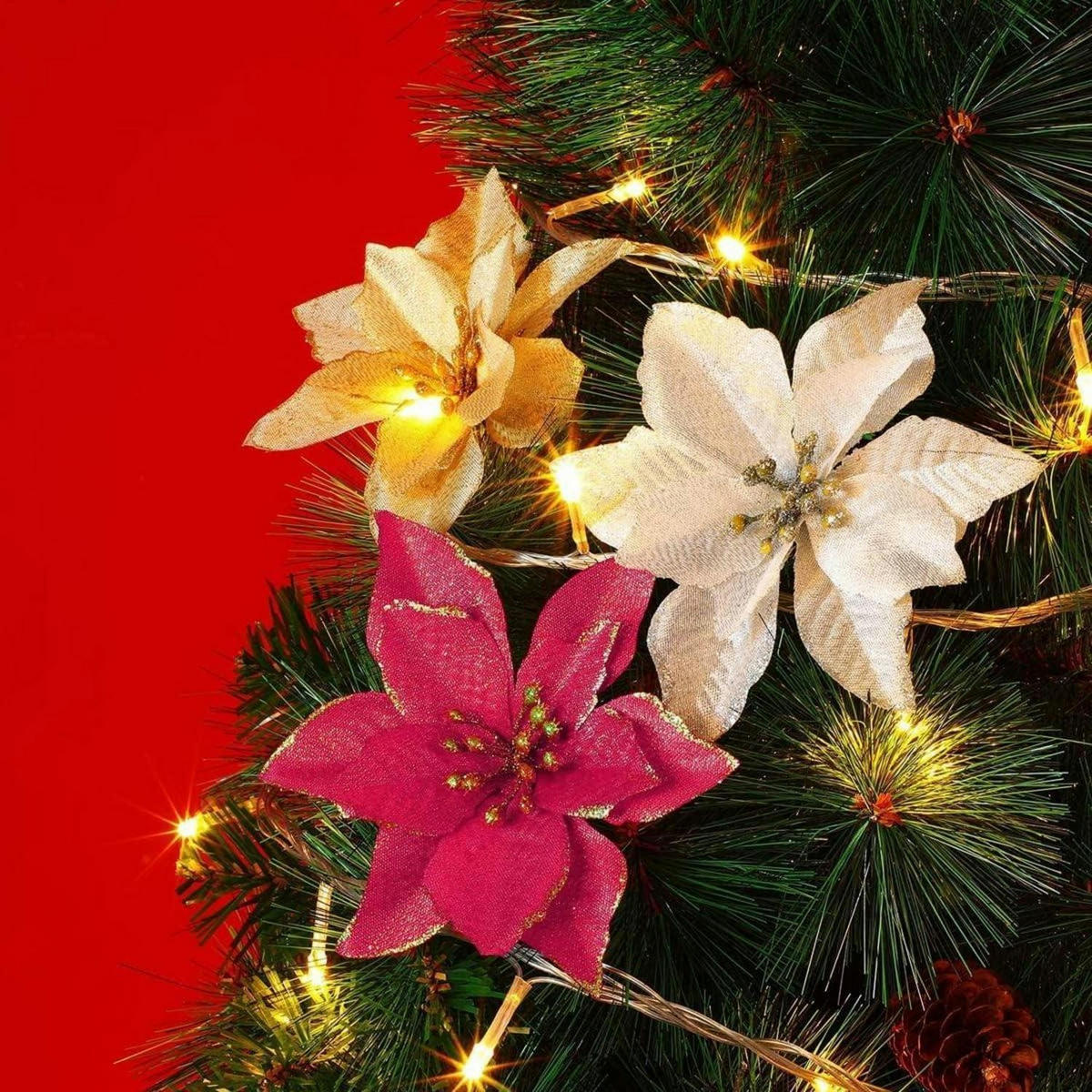 WEIHNACHTSSTERN Blume Künstlich 24 Stück Set 13 cm - Multicolor, Textil (3cm)