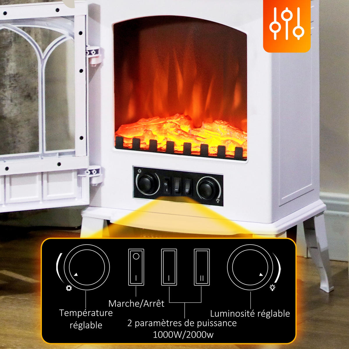 ELEKTROKAMIN DE-17054 1000/2000 W LED-Flamme Weiß - Weiß, Metall (39/56.5/23cm) - ComfortXL