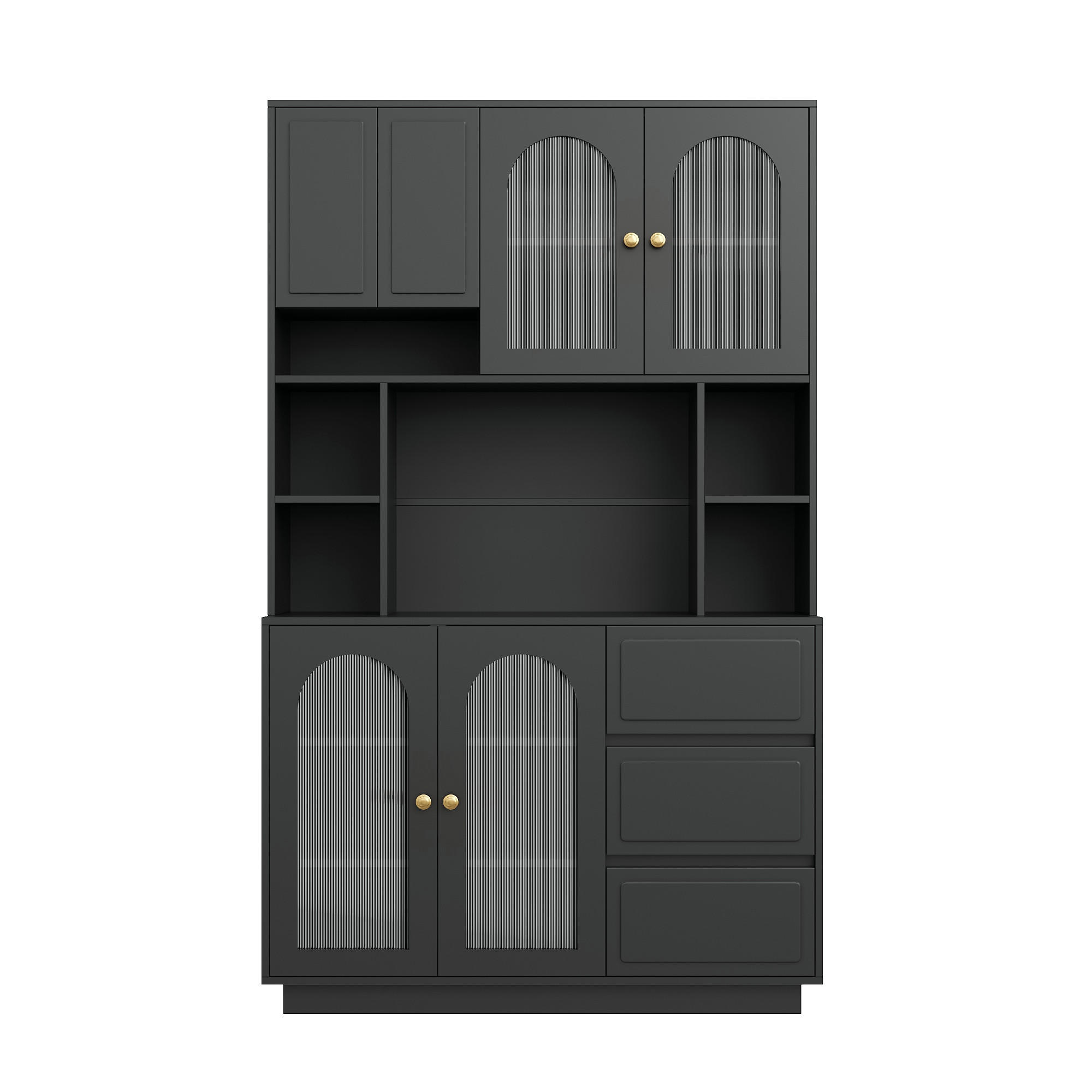 GESCHIRRSCHRANK LED Bogen Türen Acryltüren - Schwarz, Holzwerkstoff (106/175/30cm) - FLIEKS