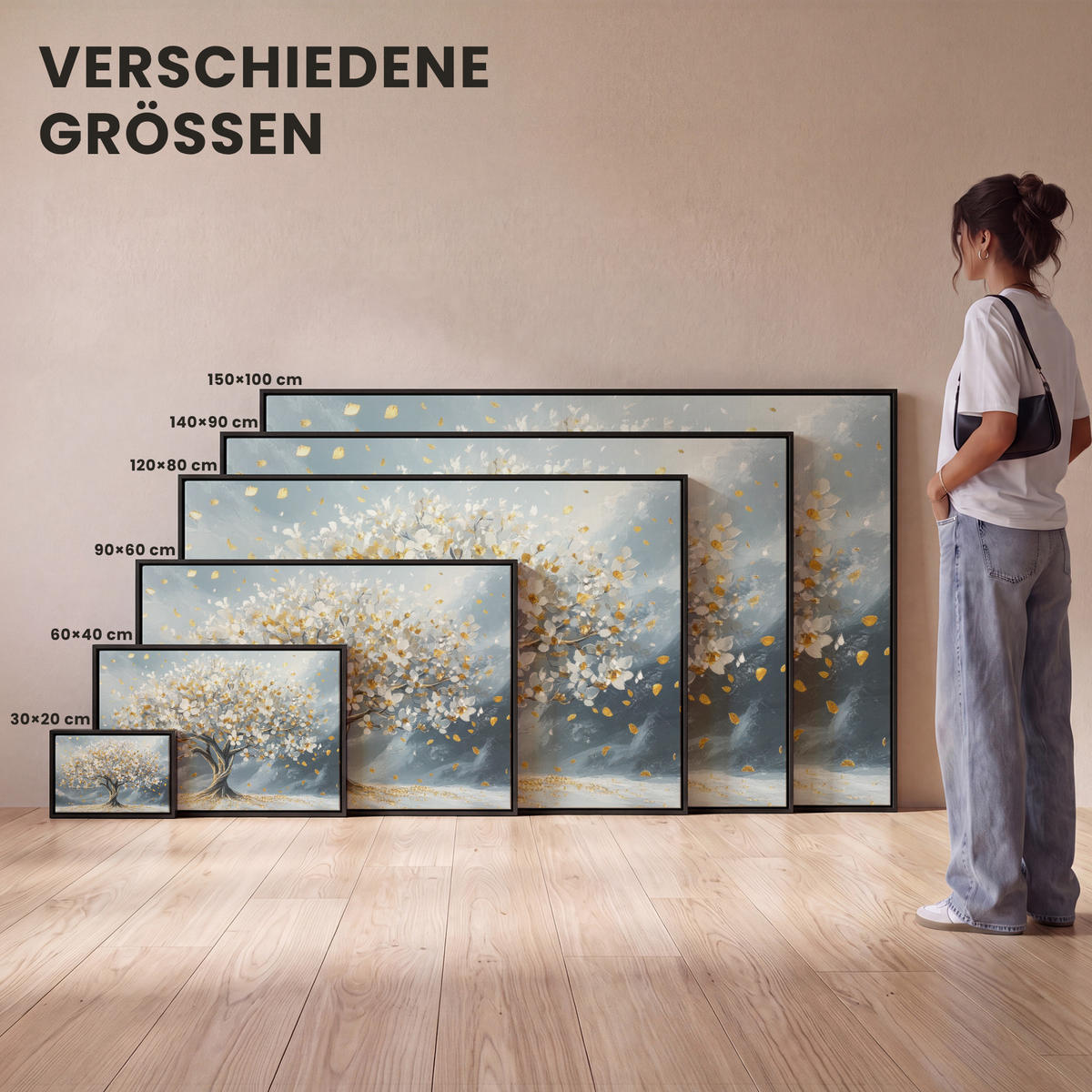 LEINWAND Bilder mit Rahmen - Baum - Winter - Baum des Lebens - Modern - Gold - 140x90 - Goldfarben, Textil (140/90cm) - MuchoWow