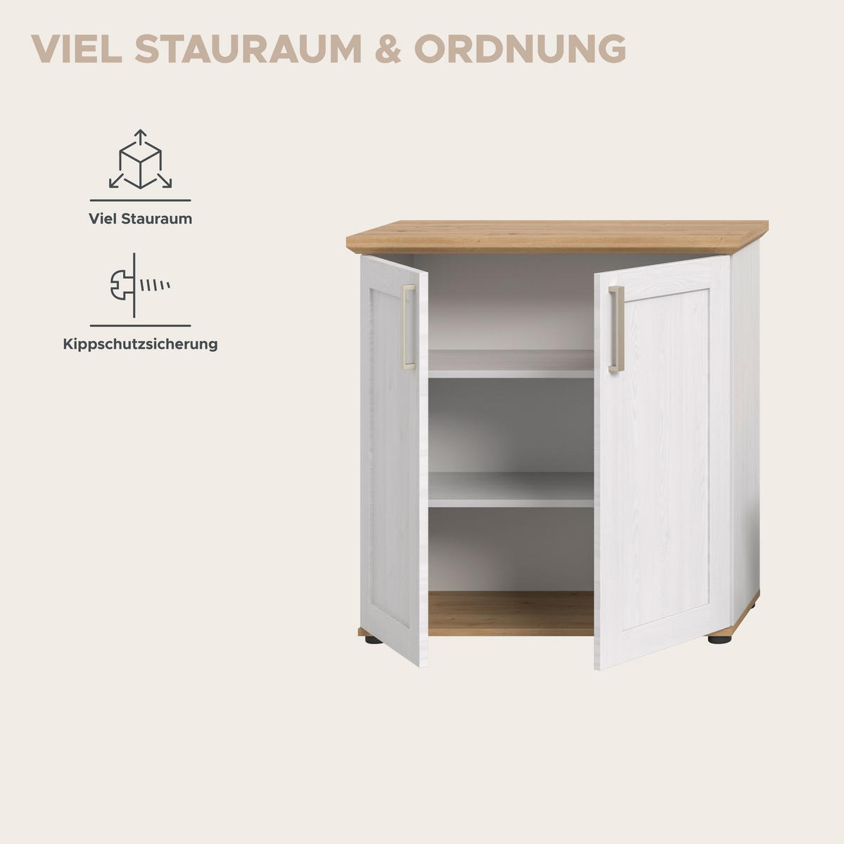 KOMMODE Verona in Sibiu Lärche Nachbildung und Artisan Eiche Nachbildung B/H/T: 95x92x39 cm - Lärchefarben, Holzwerkstoff (90/88/37cm)