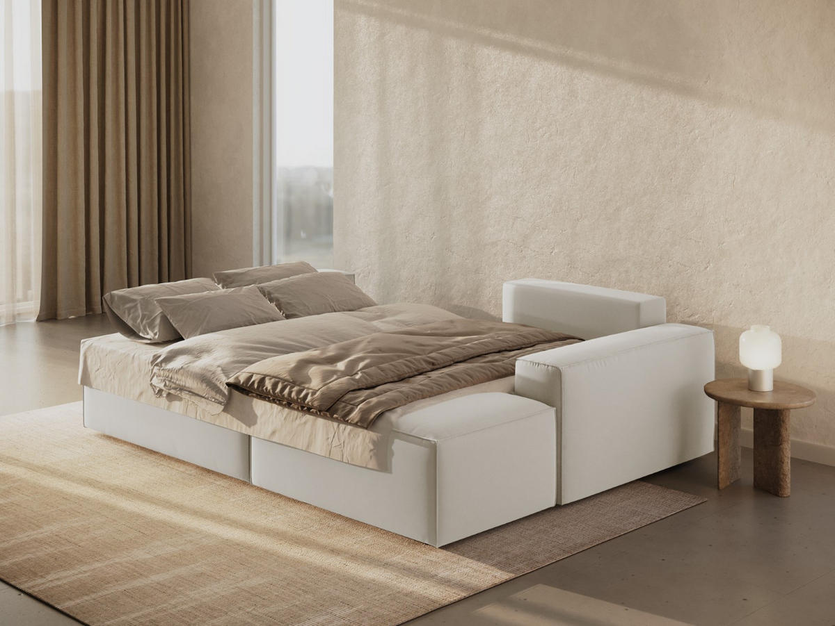 ECKSOFA ausklappbar rechts mit Container Jodie aus Samt dunkelbeige 3 Sitzplätze - Mokka, Textil (151/246cm) - Micadoni