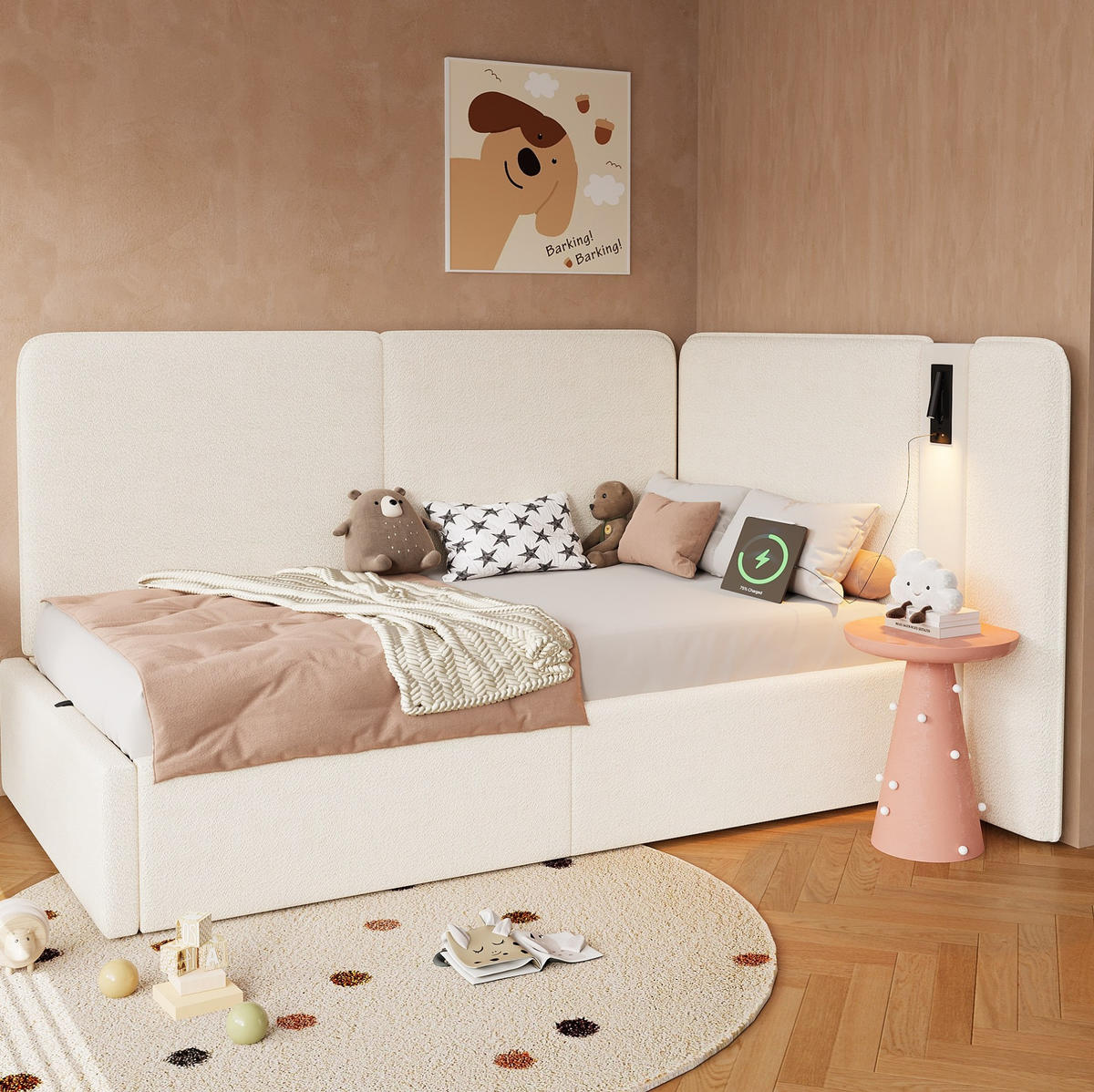POLSTERBETT aus Schleife 90x200 cm in Beige mit Stauraum & USB/Typ-C - Beige, Textil (90/200cm) - Modfu