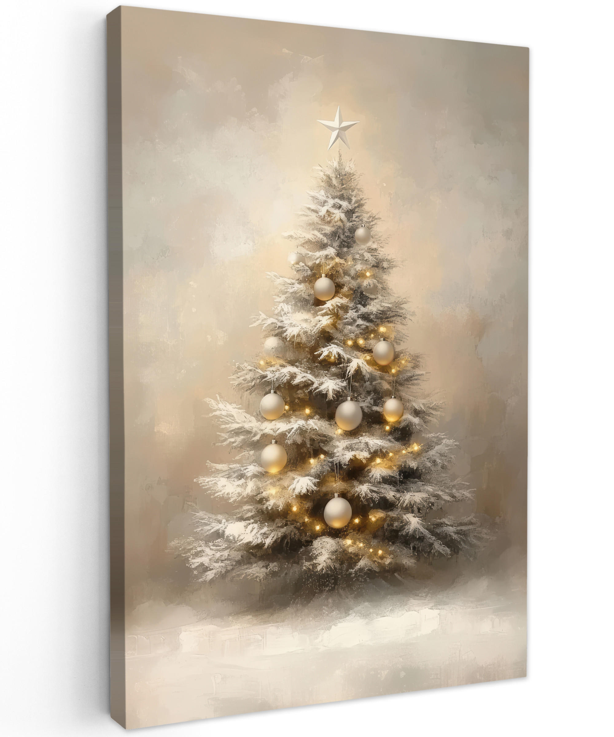 LEINWANDBILD Weihnachten - Weihnachtsbaum - Schnee - Kunst 90x140 cm - Champagner, Textil (90/140cm) - MuchoWow