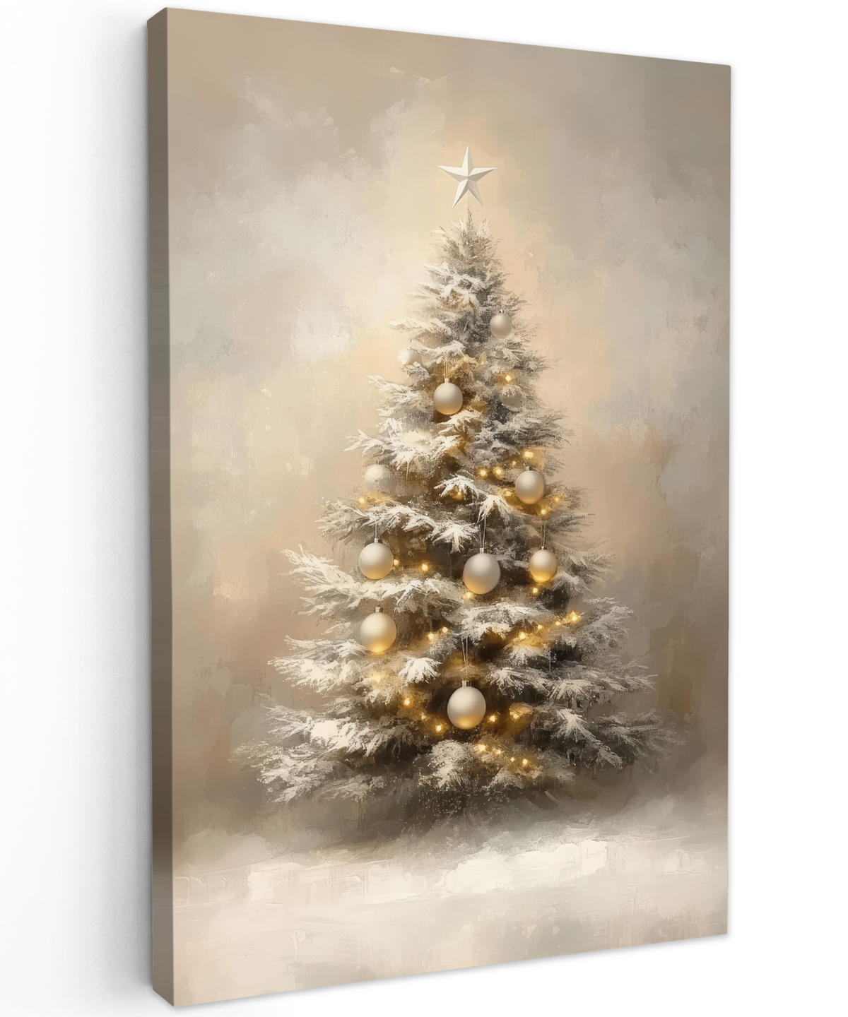 LEINWANDBILD Weihnachten - Weihnachtsbaum - Schnee - Kunst 90x140 cm - Champagner, Textil (90/140cm) - MuchoWow
