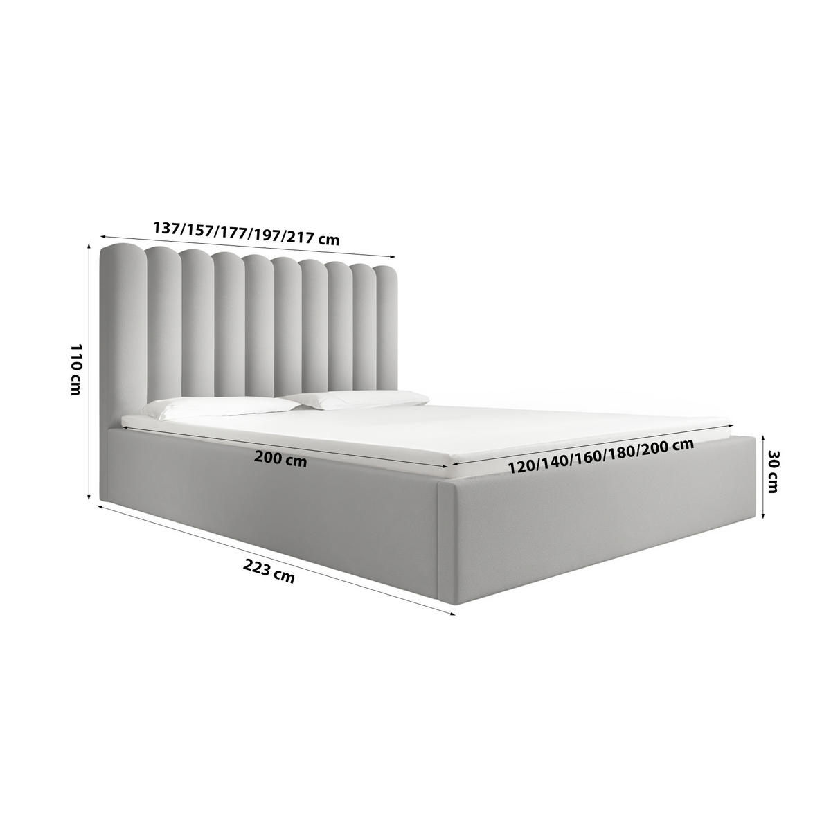 POLSTERBETT mit Kopfstütze Priesa 120x200 cm, Grau - Grau, Textil (120/200cm) - Fedve