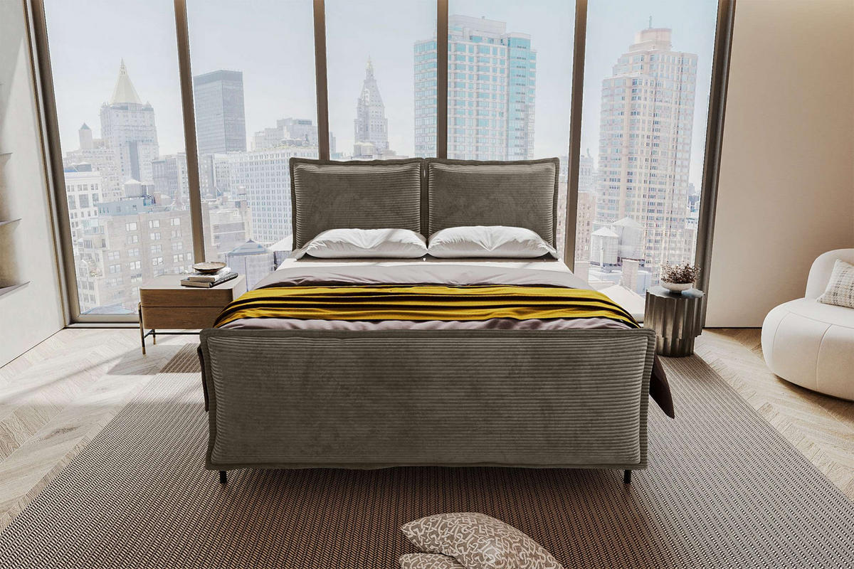 BOXSPRINGBETT VERO PLUS Cordstoff Cappuccino 140/200 cm - Schwarz/Cappuccino, Holzwerkstoff/Textil (140/200cm) - 99rooms