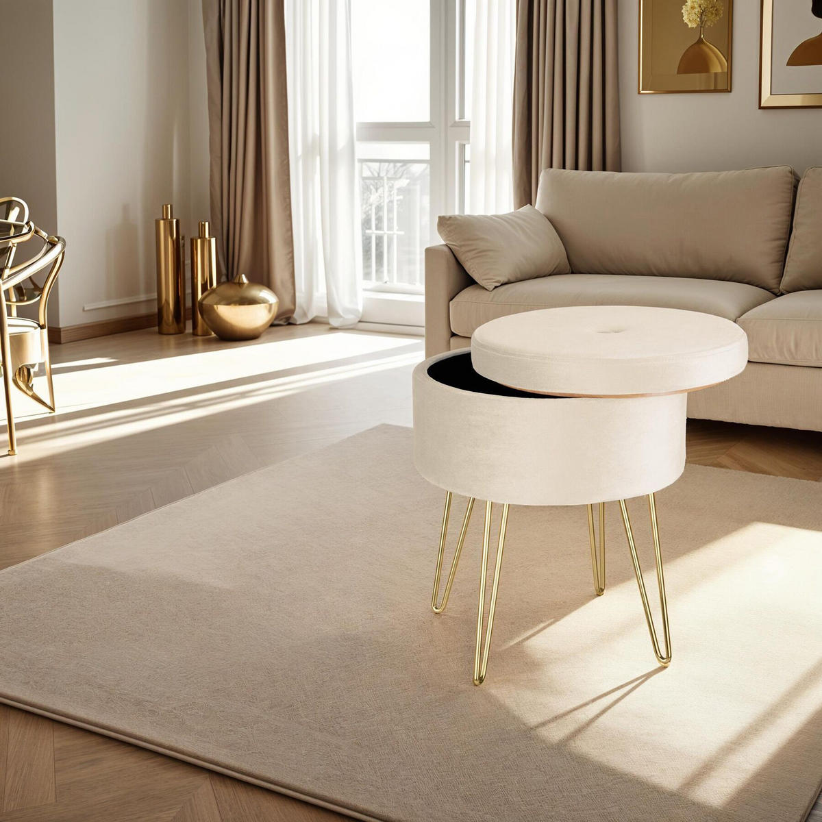SITZHOCKER mit Stauraum Ava,37,5 x 44,5 cm,creme - Creme, Holz (37.5/44.5/37.5cm) - tectake