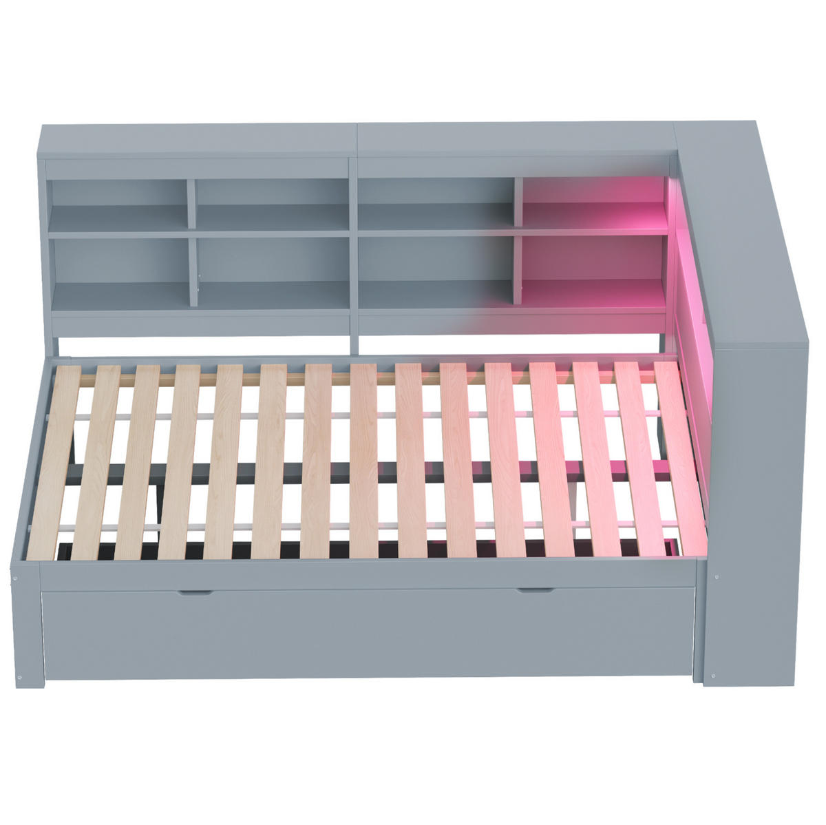RAHMENBETT LED-Massivholzsofa 140/200 cm Grau mit Stauraum USB-Anschluss - Grau, Holz (140/200cm) - OKWISH