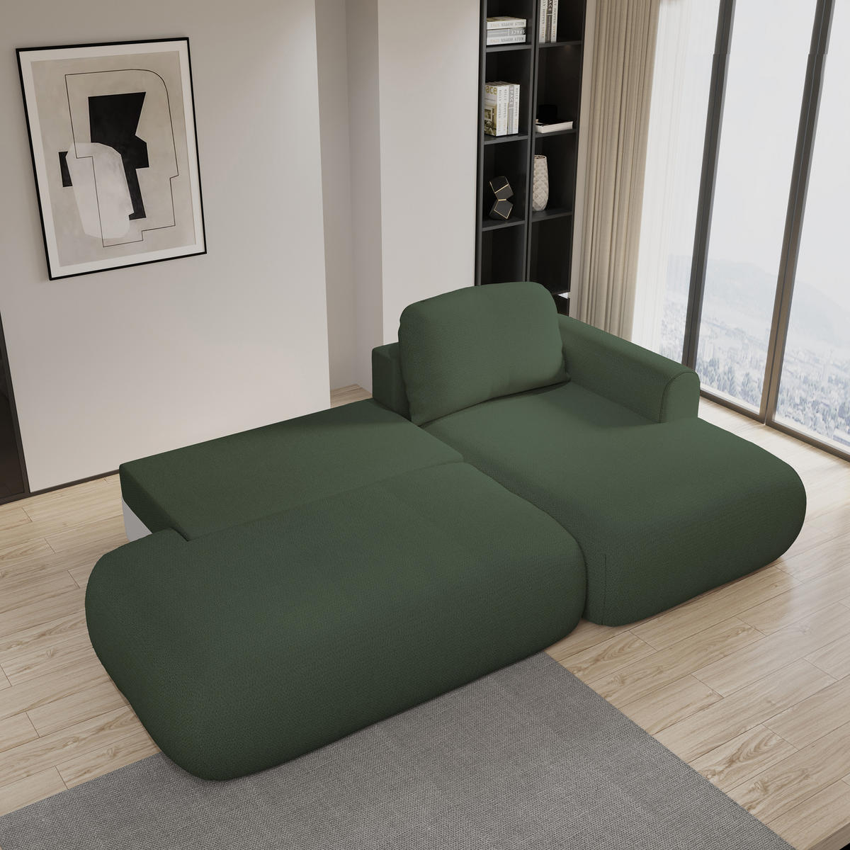 ECKSOFA NUVIRA R-S Grün Geflochtener Stoff mit Schlaffunktion - Grün, Holz (274/165cm) - MASSENO