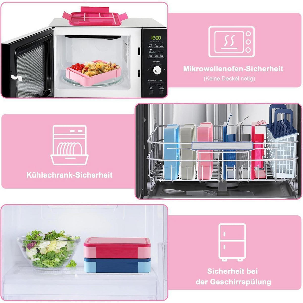 BROTDOSE Kinder 1300ml 6 Fächer Auslaufsicher Rosa - Rosa, Kunststoff (18/5.5/23cm)
