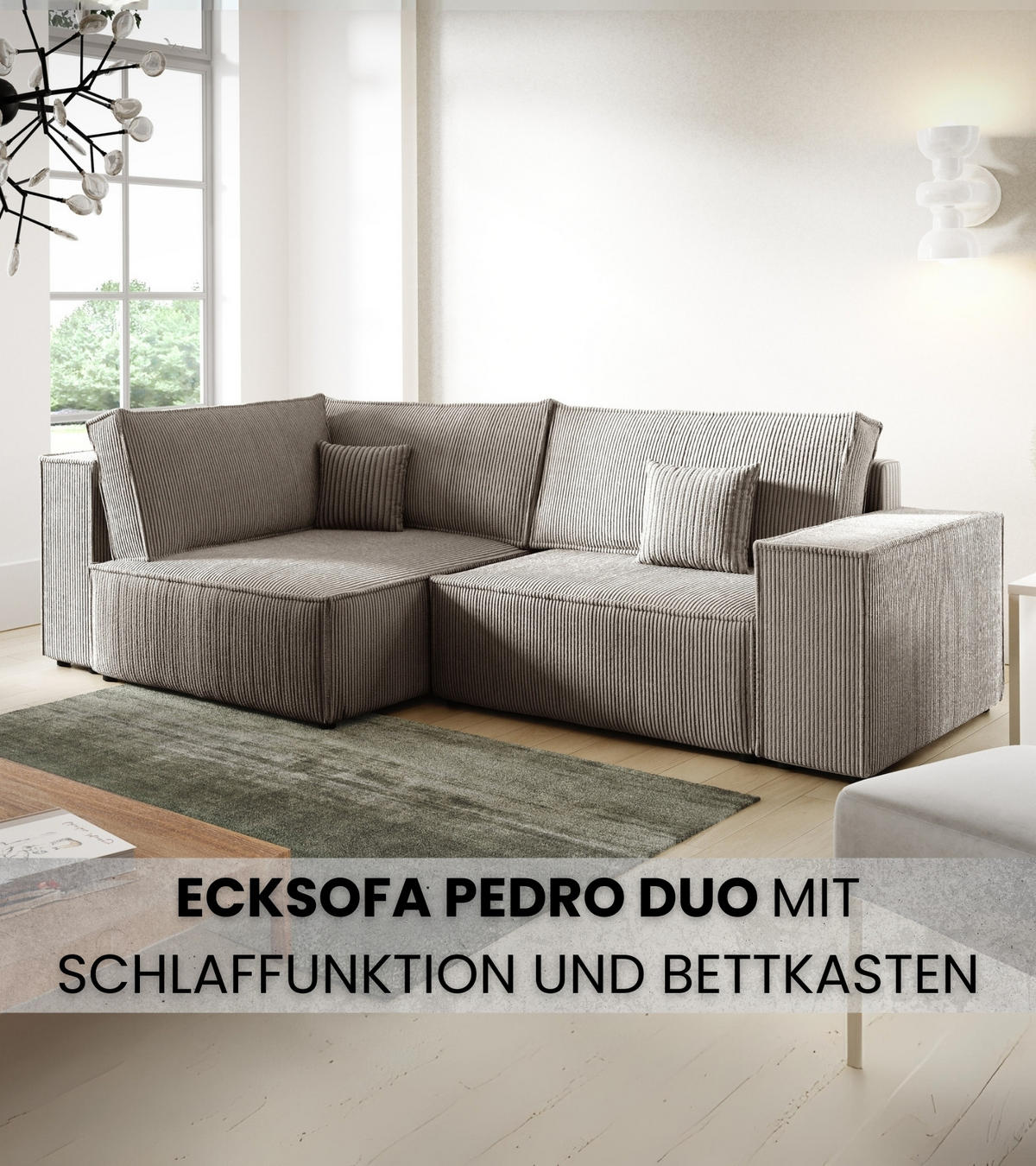 ECKSOFA Pedro Duo mit Schlaffunktion Beige Cord - Beige, Textil (246/153cm) - Bromarkt