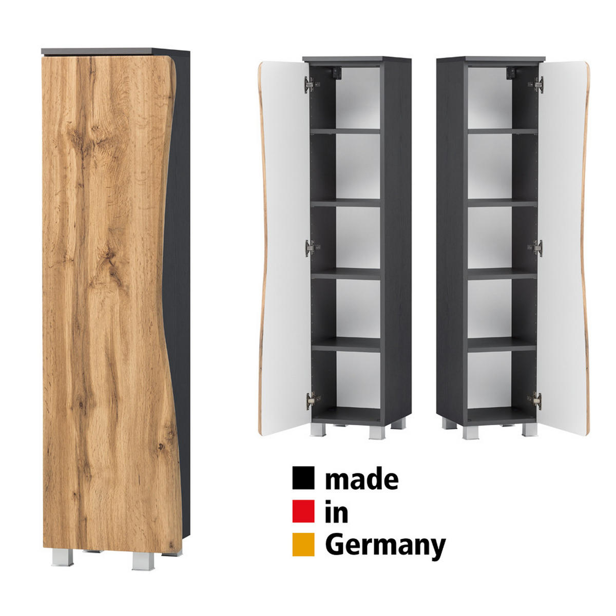 BADMÖBEL-SET 6-TLG. Kahla-03 - Anthrazit/Braun, Holzwerkstoff (216/200/52cm) - Lomado