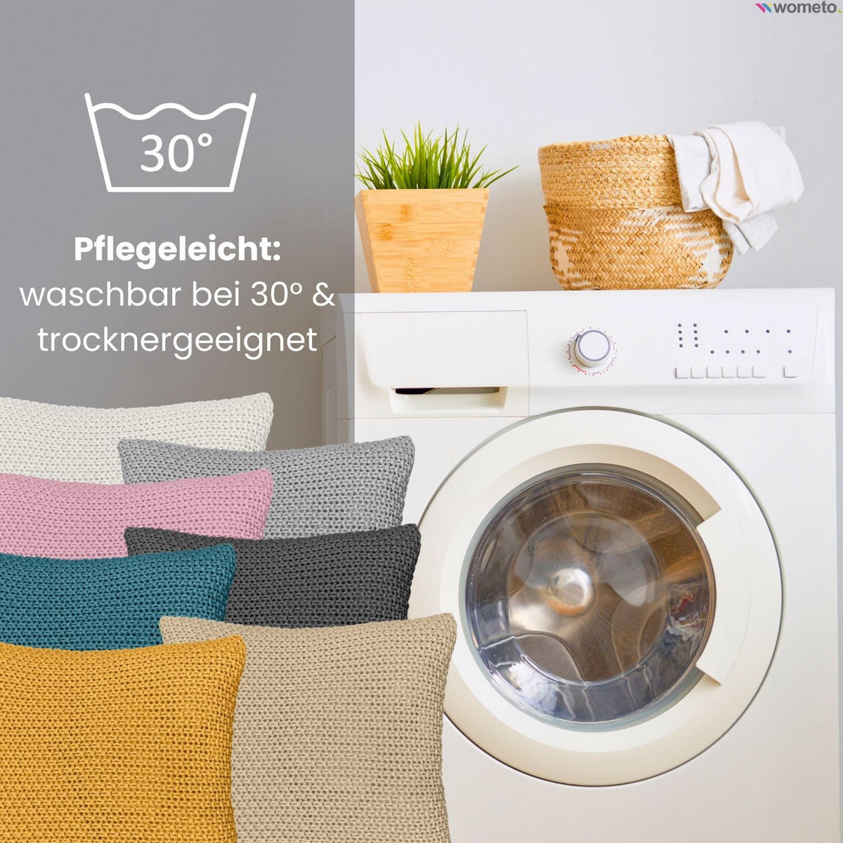 KISSENHÜLLE Strick beige 45/45 cm mit Reißverschluss inkl. 100% Federkissen - Beige, Textil (45/45cm) - wometo