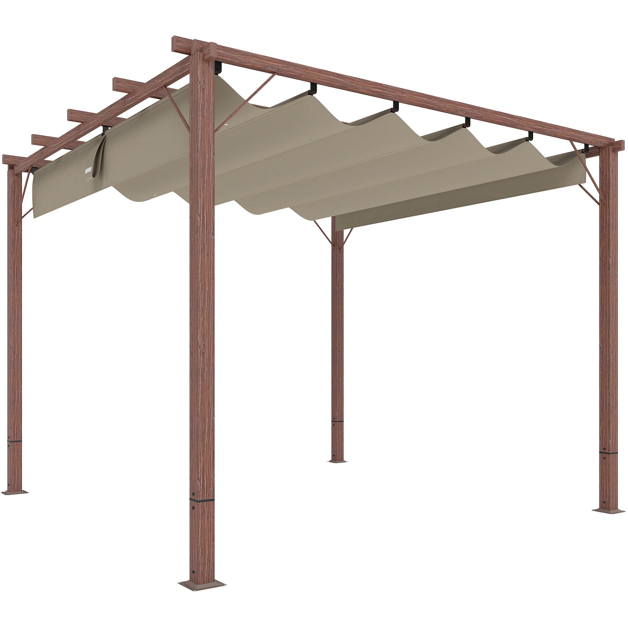 3 x 3 m Garten-Pergola, Verstellbares Terrassendach, Aluminium-Rahmen, UPF30+ Sonnenschutz, Naturholz - Naturfarben, Metall (299/232/296cm)