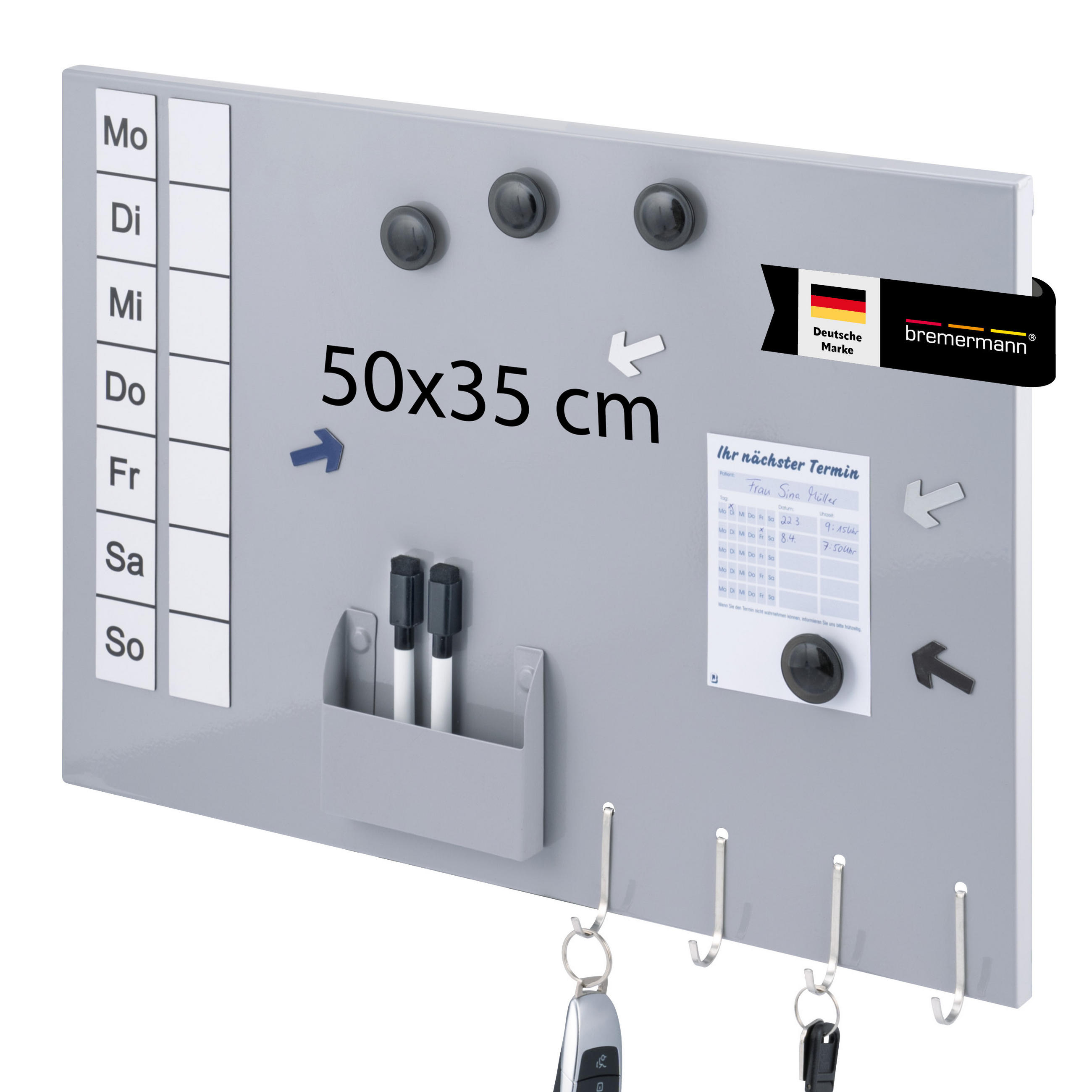 MAGNETTAFEL inkl. Zubehör, Metall grau - Grau, Metall (50/35/1.5cm) - bremermann