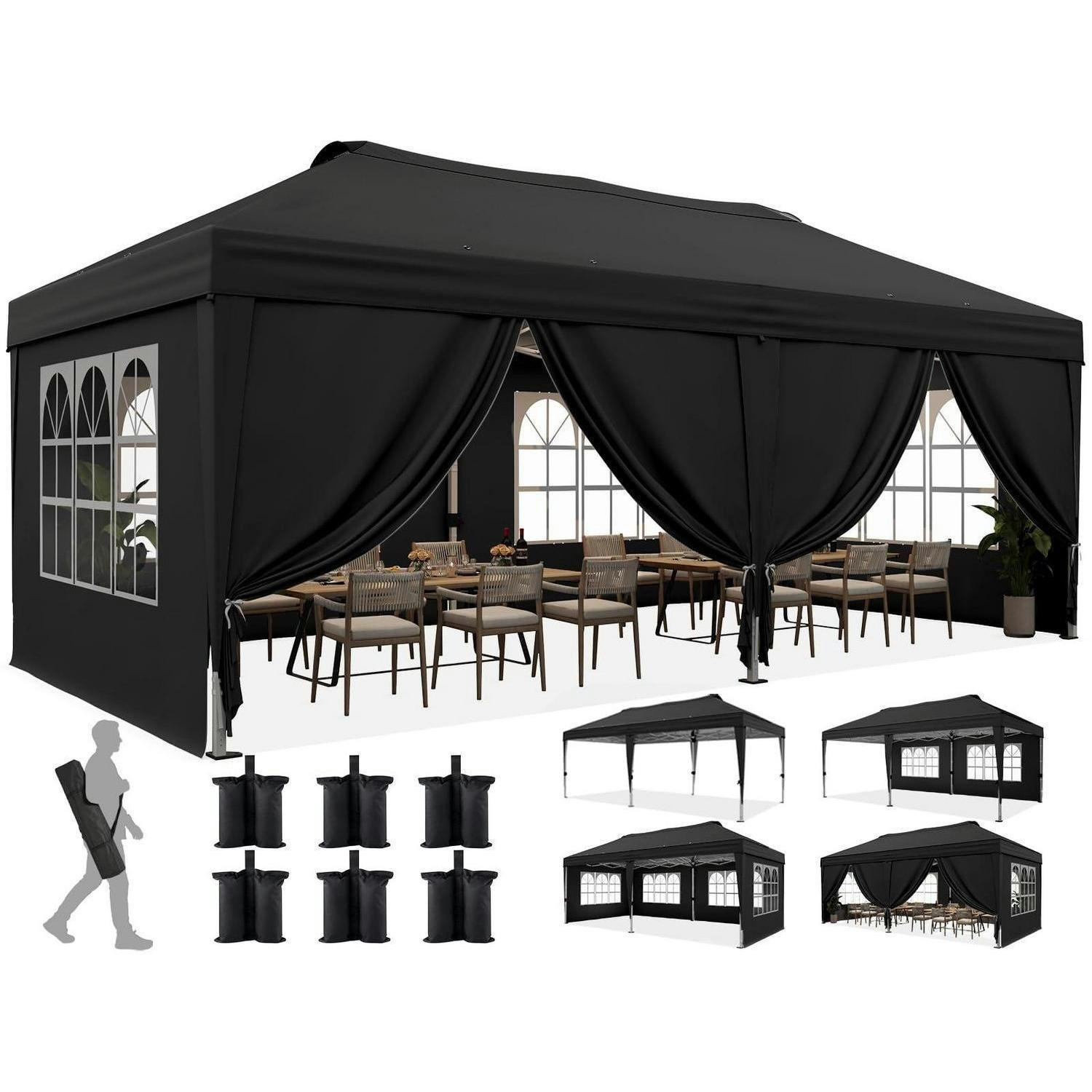 FALTPAVILLON 3x6m mit Seitenwänden Schwarz Metall - Schwarz, Metall (585/285/293cm)