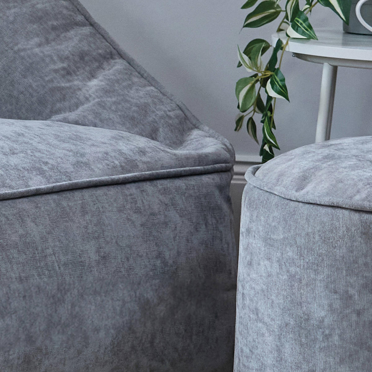 SITZSACK Chenille-Sofa icon Cecilia und Fußhocker-Sitzsack Milano im 2-teiligen Set, grau - Grau, Kunststoff/Textil (160/70/93cm) - icon